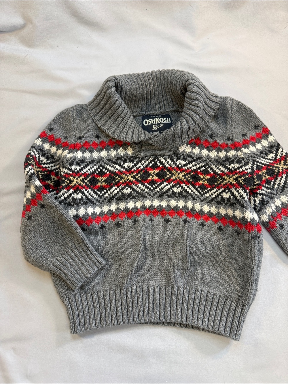 OshKosh B'gosh Gray Turtleneck Sweater with Red and White Fair Isle - Picture 3 of 3